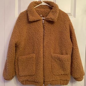 Trendy Fuzzy Zip Up Jacket